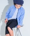 子供服 男の子 チェック柄切り替え ボタン シャツ ブルー(61) モデル画像アップ
