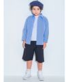 子供服 男の子 チェック柄切り替え ボタン シャツ ブルー(61) モデル画像全身