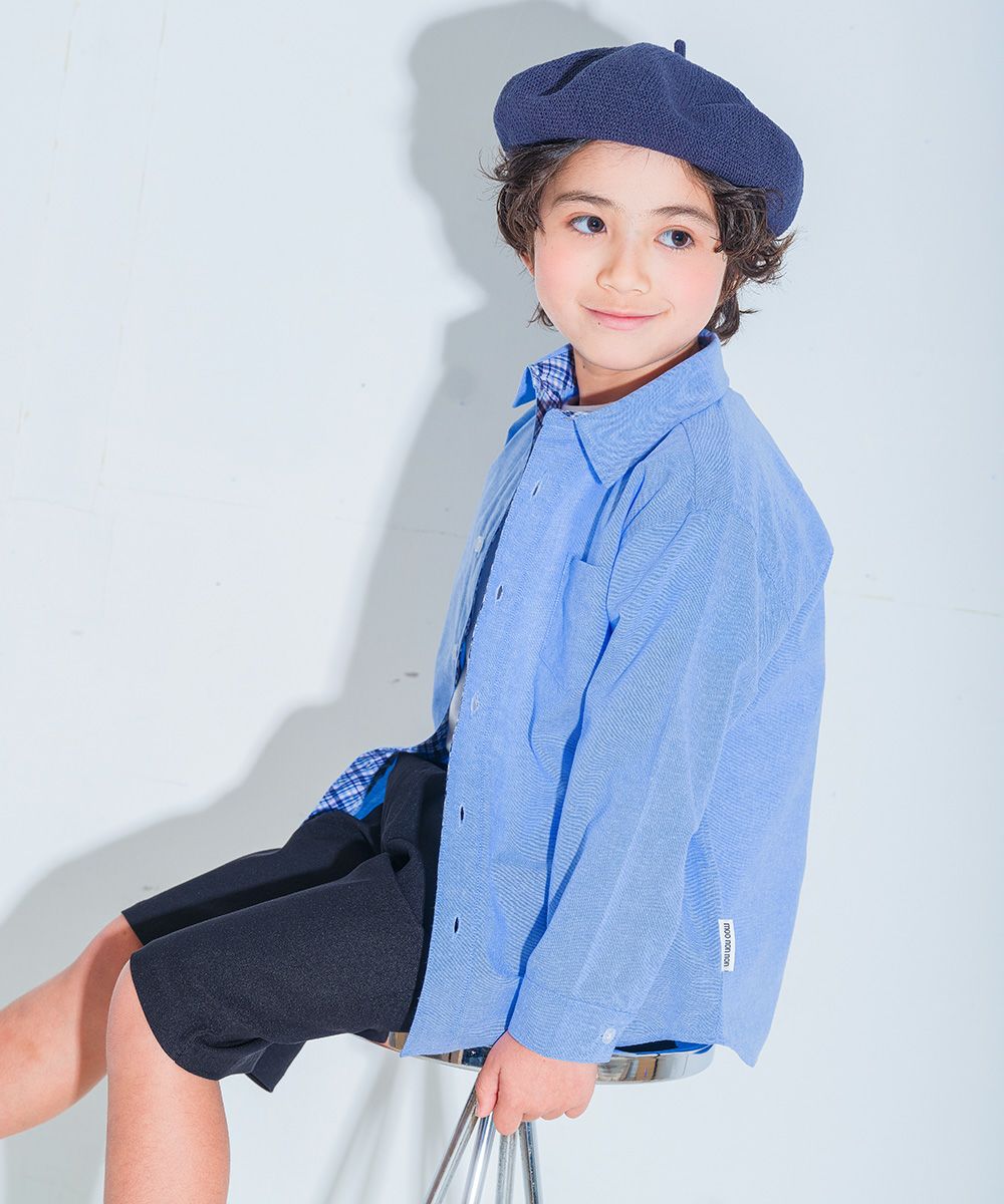 子供服 男の子 チェック柄切り替え ボタン シャツ ブルー(61) モデル画像2