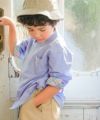 子供服 男の子 チェック柄切り替え ボタン シャツ ブルー系(63) モデル画像アップ
