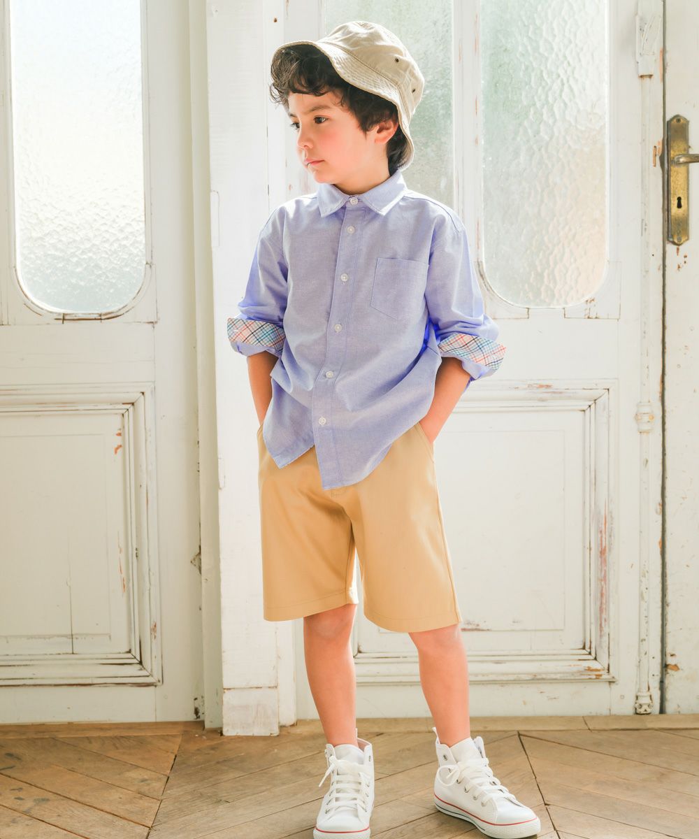 子供服 男の子 チェック柄切り替え ボタン シャツ ブルー系(63) モデル画像1