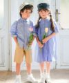 子供服 男の子 チェック柄切り替え ボタン シャツ ブルー系(63) モデル画像3