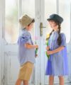 子供服 男の子 チェック柄切り替え ボタン シャツ ブルー系(63) モデル画像4