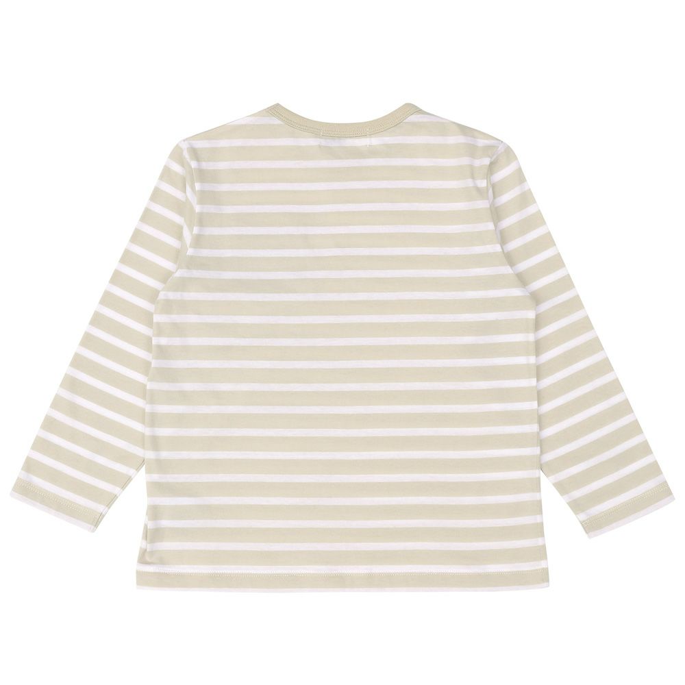 ベビー服 男の子 綿100％ ボーダー ロゴ ポケットつき Tシャツ ベージュ(51) 背面