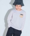 ベビー服 男の子 綿100％ ボーダー ロゴ ポケットつき Tシャツ ベージュ(51) モデル画像アップ