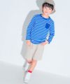 ベビー服 男の子 綿100％ ボーダー ロゴ ポケットつき Tシャツ ブルー(61) モデル画像全身