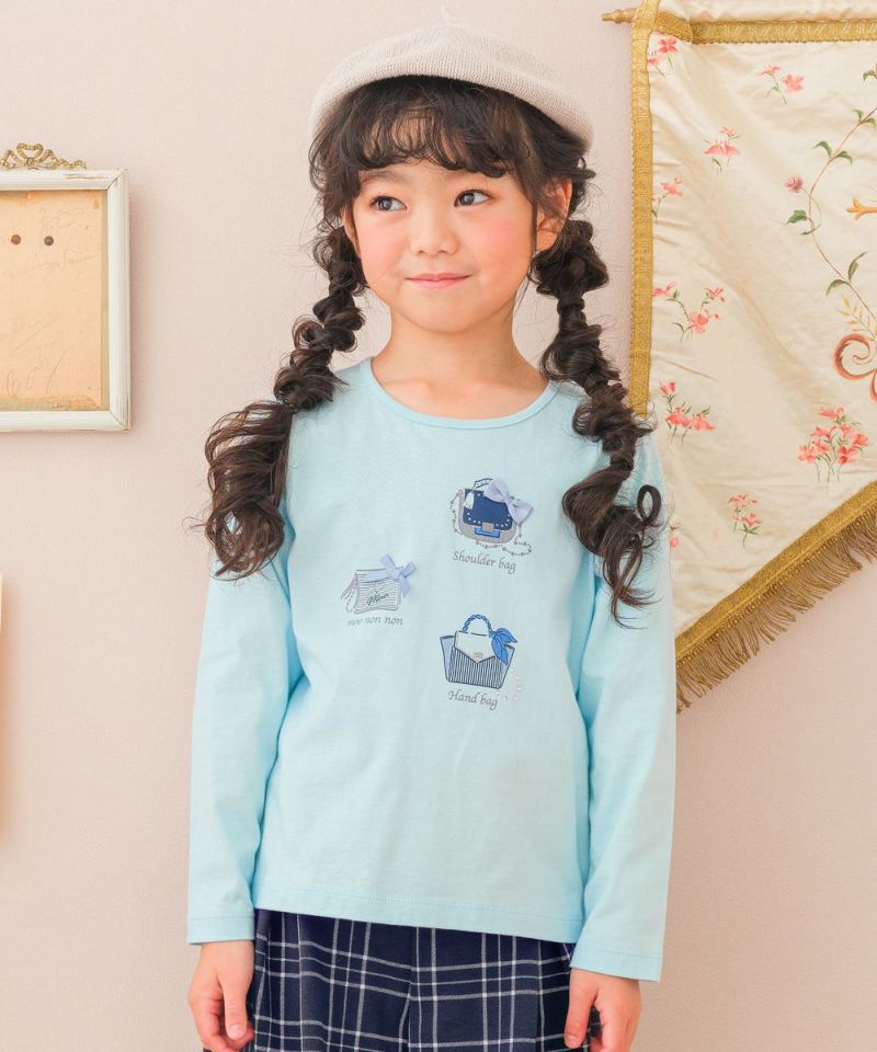 子供服 女の子 綿100％ バッグモチーフ 長袖 Tシャツ