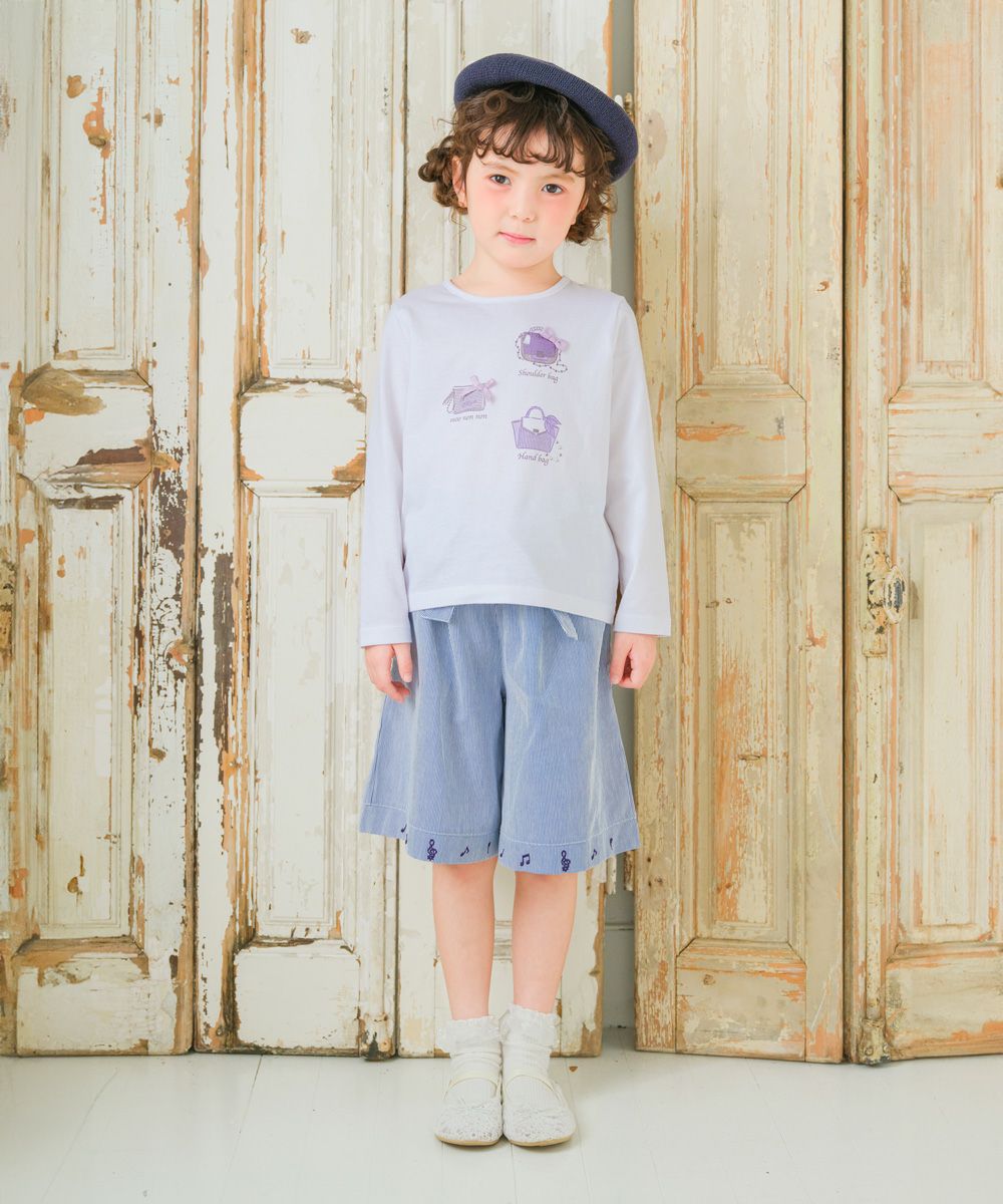 子供服 女の子 こども服 子ども服 綿100％ ロンT トドラー キッズ ジュニア ラメ きらきら リボン モチーフ プリント オフホワイト(11) モデル画像全身
