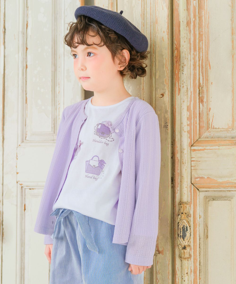 子供服 女の子 こども服 子ども服 綿100％ ロンT トドラー キッズ ジュニア ラメ きらきら リボン モチーフ プリント オフホワイト(11) モデル画像4