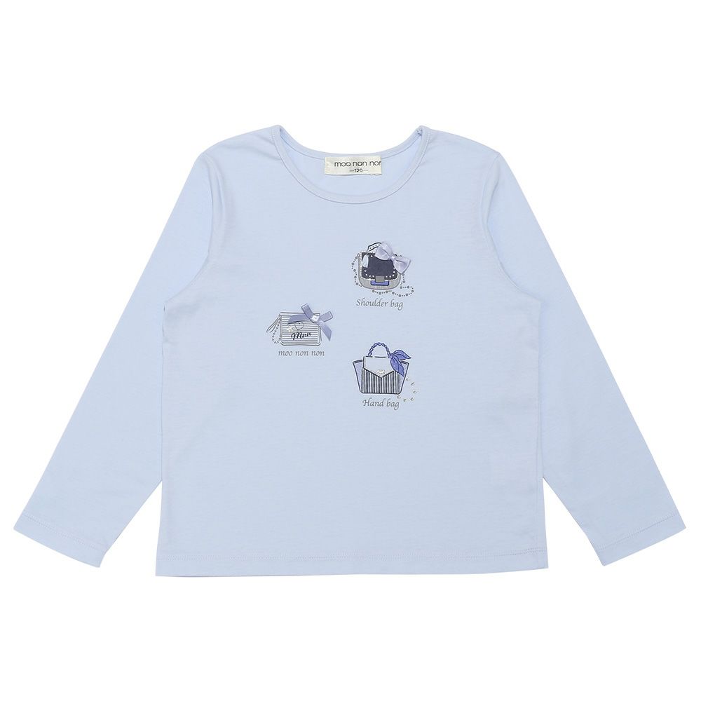 子供服 女の子 こども服 子ども服 綿100％ ロンT トドラー キッズ ジュニア ラメ きらきら リボン モチーフ プリント ブルー(61) 正面