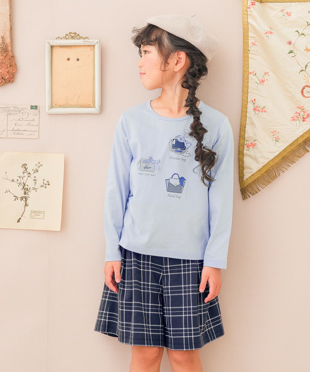子供服 女の子 こども服 子ども服 綿100％ ロンT トドラー キッズ ジュニア ラメ きらきら リボン モチーフ プリント ブルー(61) モデル画像全身