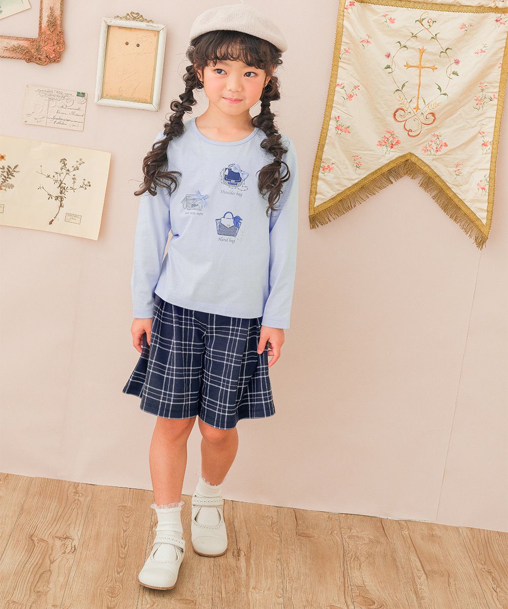 子供服 女の子 こども服 子ども服 綿100％ ロンT トドラー キッズ ジュニア ラメ きらきら リボン モチーフ プリント ブルー(61) モデル画像2