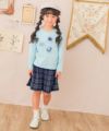 子供服 女の子 チェック柄 飾りボタン キュロットパンツ ネイビー(06) モデル画像1