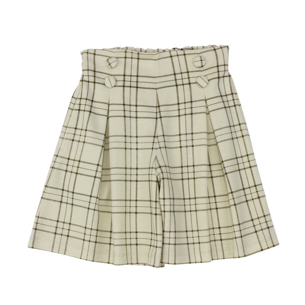 子供服 女の子 チェック柄 飾りボタン キュロットパンツ ベージュ(51) 正面