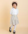 子供服 女の子 チェック柄 飾りボタン キュロットパンツ ベージュ(51) 