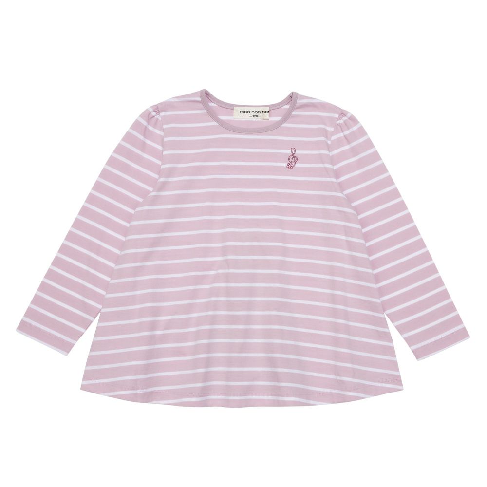 子供服 女の子 バックリボン ＆ 音符 刺繍 ボーダー Tシャツ ピンク(02) 正面