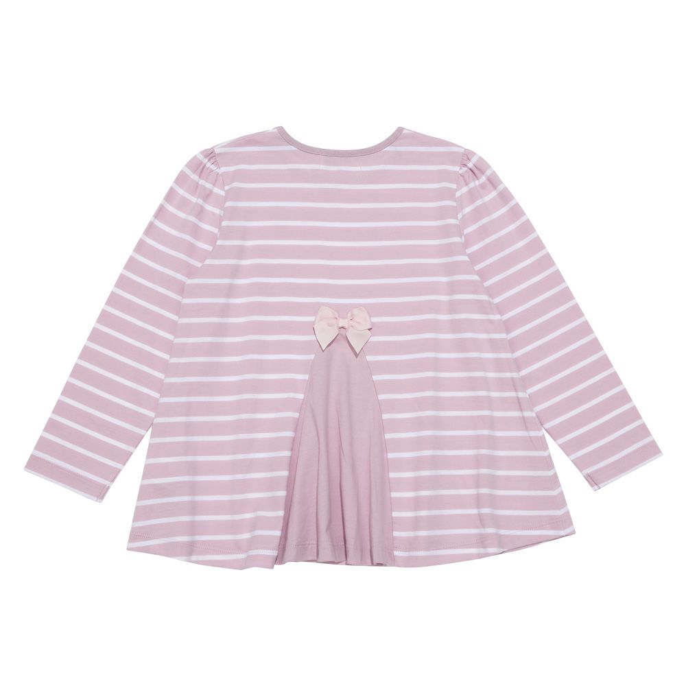 子供服 女の子 バックリボン ＆ 音符 刺繍 ボーダー Tシャツ ピンク(02) 背面