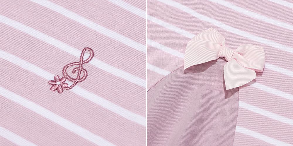 子供服 女の子 バックリボン ＆ 音符 刺繍 ボーダー Tシャツ ピンク(02) デザインポイント2