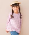 子供服 女の子 バックリボン ＆ 音符 刺繍 ボーダー Tシャツ ピンク(02) モデル画像アップ
