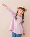 子供服 女の子 バックリボン ＆ 音符 刺繍 ボーダー Tシャツ ピンク(02) モデル画像全身