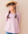 子供服 女の子 バックリボン ＆ 音符 刺繍 ボーダー Tシャツ ピンク(02) モデル画像1