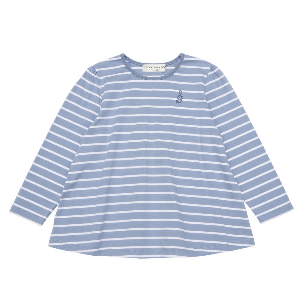 子供服 女の子 バックリボン ＆ 音符 刺繍 ボーダー Tシャツ ブルー(61) 正面
