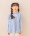 子供服 女の子 バックリボン ＆ 音符 刺繍 ボーダー Tシャツ ブルー(61) モデル画像アップ
