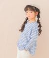 子供服 女の子 バックリボン ＆ 音符 刺繍 ボーダー Tシャツ ブルー(61) モデル画像全身