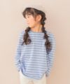 子供服 女の子 バックリボン ＆ 音符 刺繍 ボーダー Tシャツ ブルー(61) モデル画像2