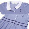 子供服 女の子 子ども服 こども キッズ ジュニア ストライプ 襟付き ドッキングワンピース ワンピ 音符刺繍 ブルー(61) デザインポイント1