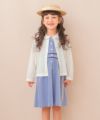 子供服 女の子 子ども服 こども キッズ ジュニア ストライプ 襟付き ドッキングワンピース ワンピ 音符刺繍 ブルー(61) モデル画像1