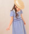 子供服 女の子 子ども服 こども キッズ ジュニア ストライプ 襟付き ドッキングワンピース ワンピ 音符刺繍 ブルー(61) モデル画像4