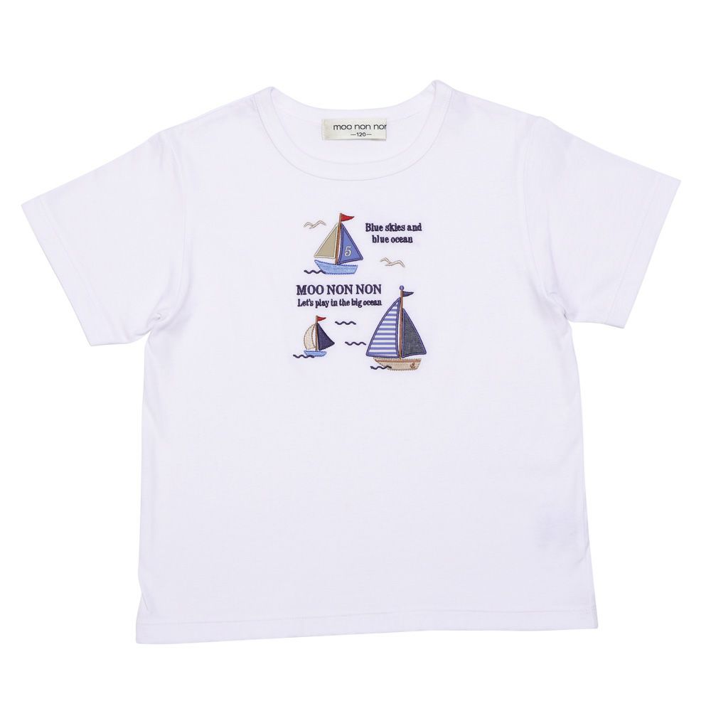 ベビー服 男の子 綿100％ ロゴ ヨット 刺繍 Tシャツ オフホワイト(11) 正面