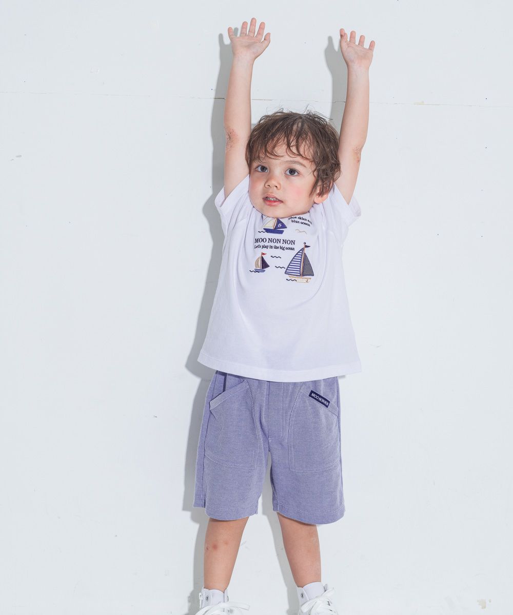 ベビー服 男の子 綿100％ ロゴ ヨット 刺繍 Tシャツ オフホワイト(11) モデル画像全身