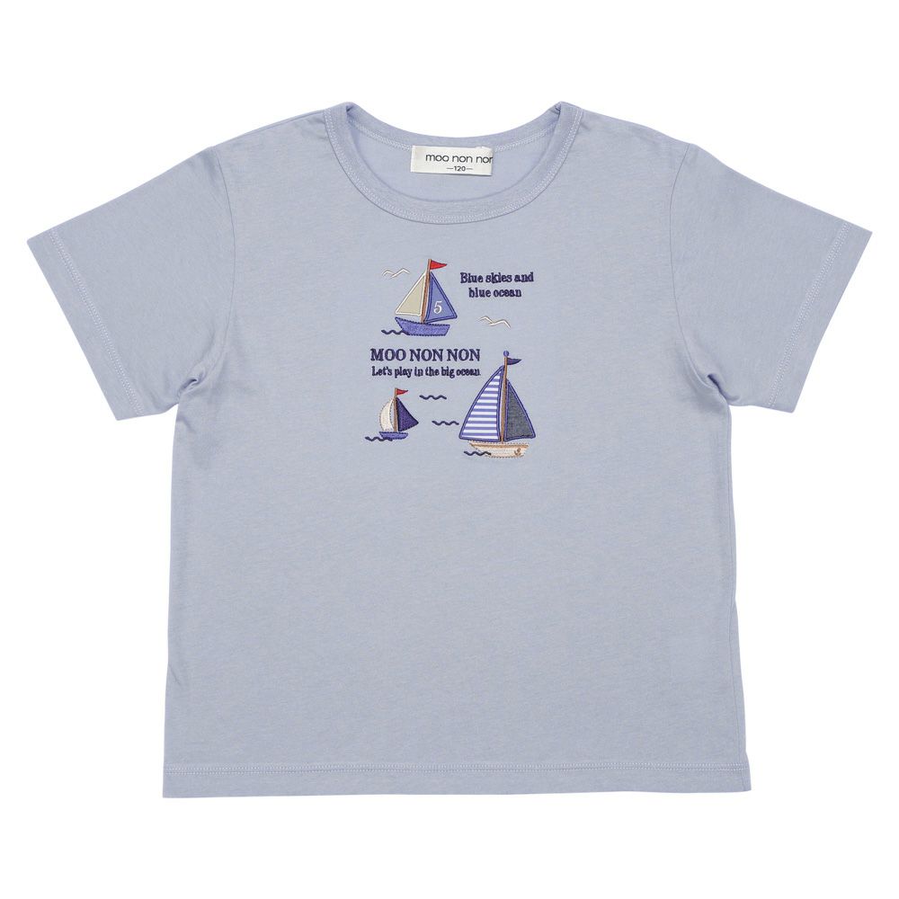 ベビー服 男の子 綿100％ ロゴ ヨット 刺繍 Tシャツ ブルー(61) 正面