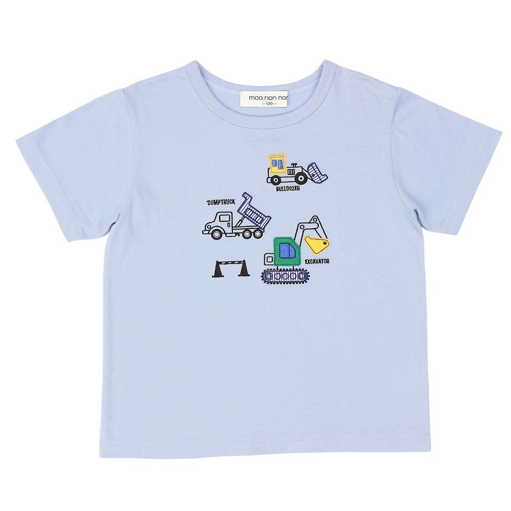 ベビー服 男の子 綿100％ 働く車 刺繍 ワッペン Tシャツ ブルー(61) 正面