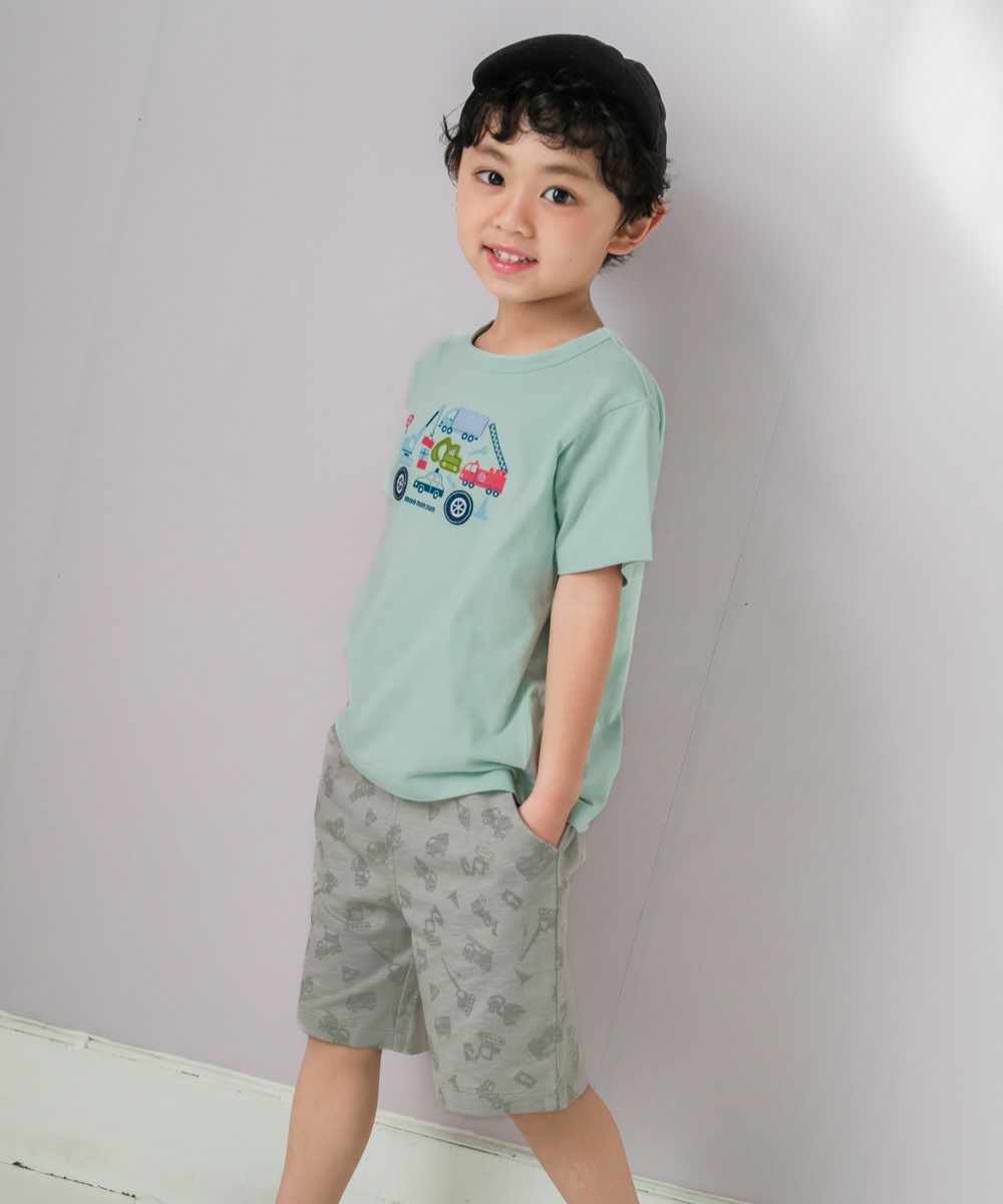 ベビー服 男の子 綿100％ 働く車プリントハーフパンツ グレー(09) 