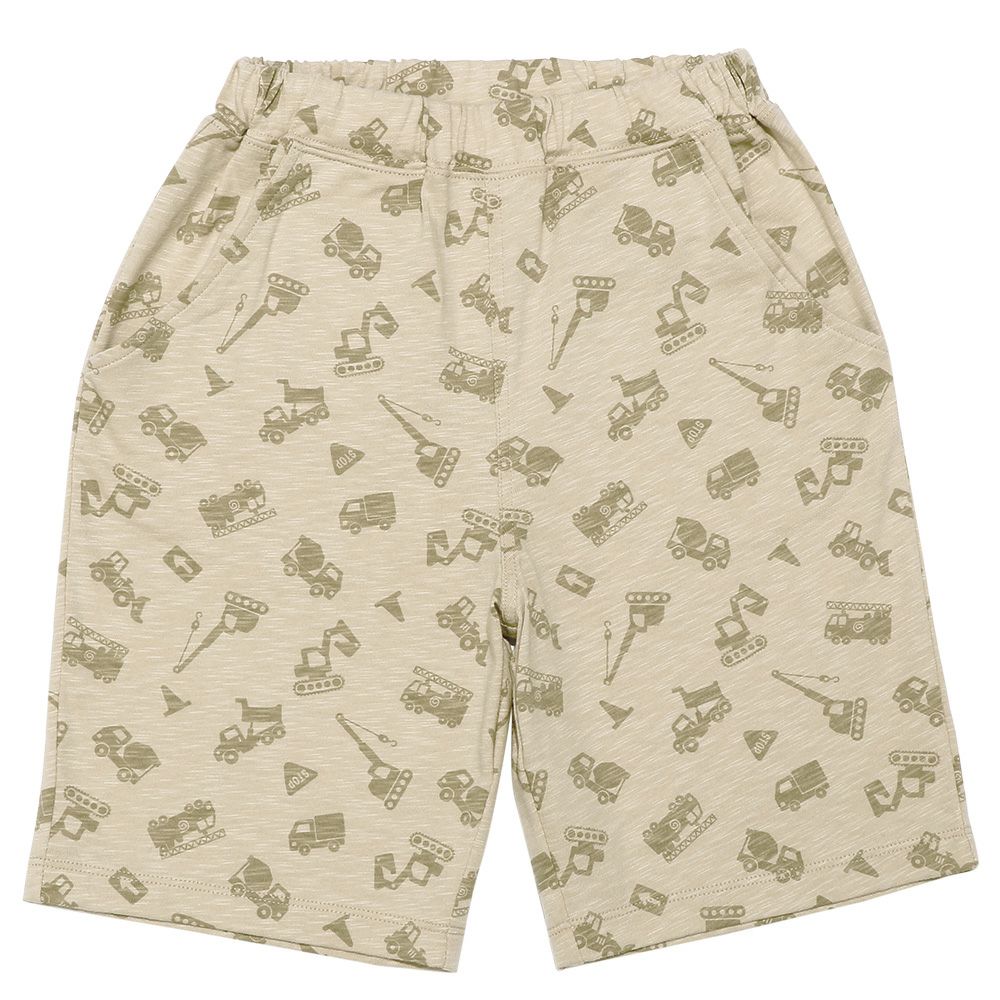 ベビー服 男の子 綿100％ 働く車プリントハーフパンツ ベージュ(51) 正面