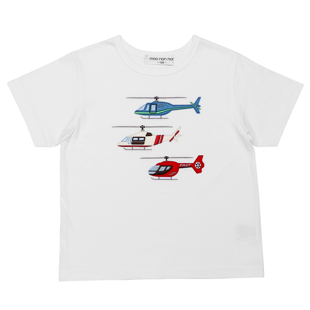 ベビー服 男の子 綿100％ ヘリコプター ワッペン Tシャツ オフホワイト(11) 正面