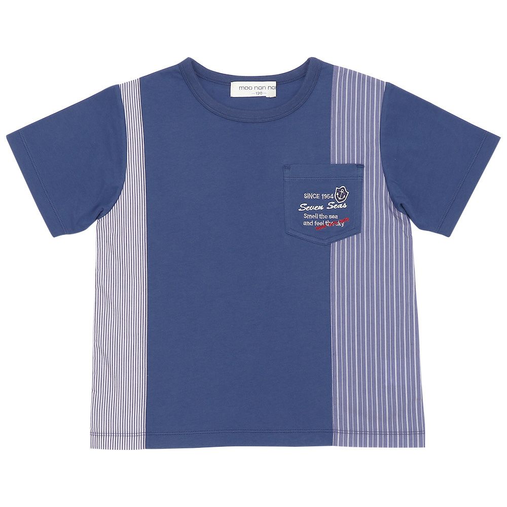 子供服 男の子 綿１００％ ストライプ柄 Tシャツ ネイビー(06) 正面