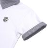 ベビー服 男の子 綿100％ 子ども服 こども キッズ ジュニア コットン ストライプ 襟付き　ロゴワッペン　ティーシャツ オフホワイト(11) デザインポイント2
