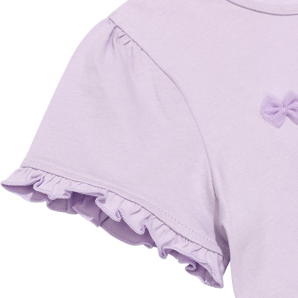ベビー服 女の子 綿100％ ティーカップ刺繍 Tシャツ パープル(91) デザインポイント2