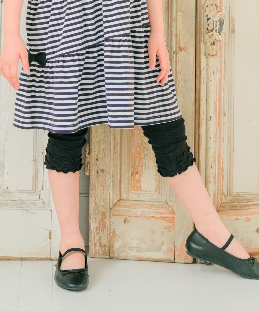 ベビー服 女の子 子ども服 こども キッズ ジュニア 小学生 通学 ストレッチ のびのび リブ 7分丈レギンス ブラック(00) モデル画像アップ
