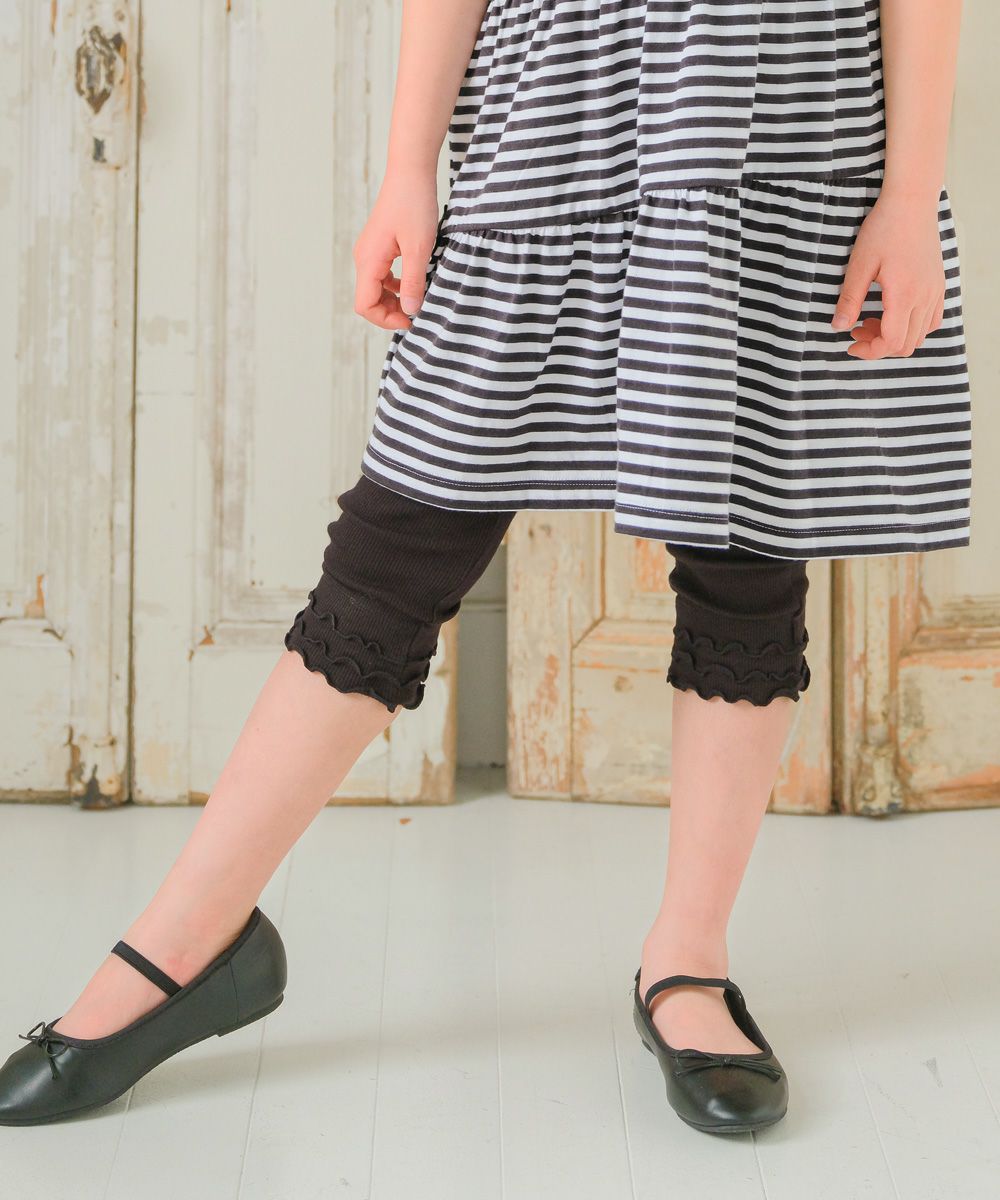 ベビー服 女の子 子ども服 こども キッズ ジュニア 小学生 通学 ストレッチ のびのび リブ 7分丈レギンス ブラック(00) モデル画像1