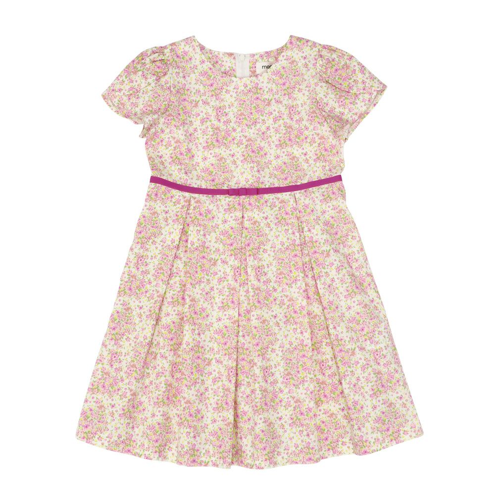 ベビー服 女の子 日本製 綿100％ 小花柄 リボン付き ワンピース ピンク(02) 正面