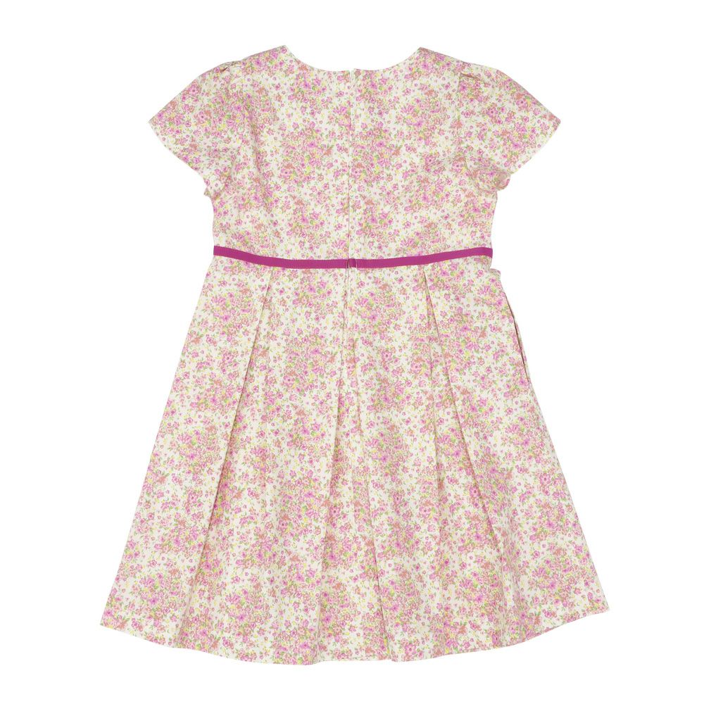 ベビー服 女の子 日本製 綿100％ 小花柄 リボン付き ワンピース ピンク(02) 背面