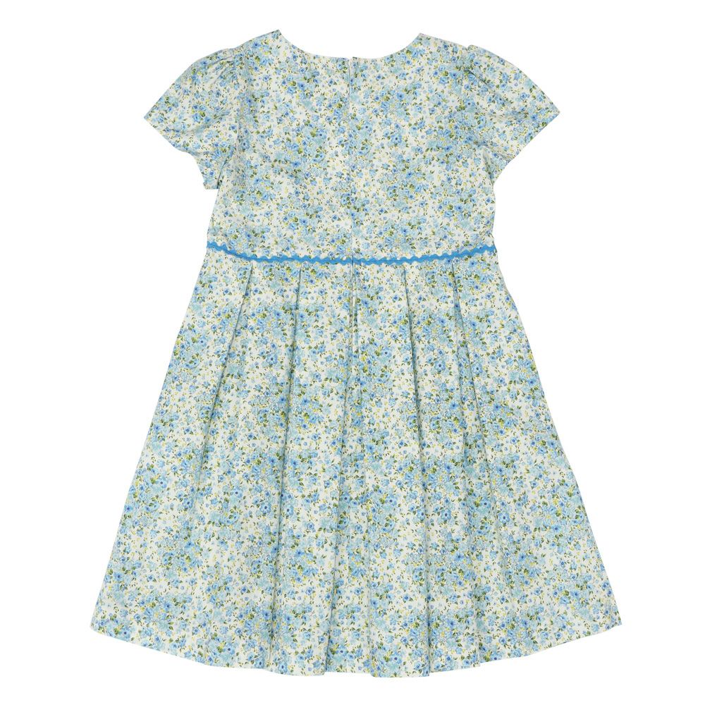 子供服 女の子 日本製 綿100％ 小花柄 プリーツ ワンピース ブルー(61) 背面