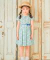 子供服 女の子 日本製 綿100％ 小花柄 プリーツ ワンピース ブルー(61) モデル画像アップ