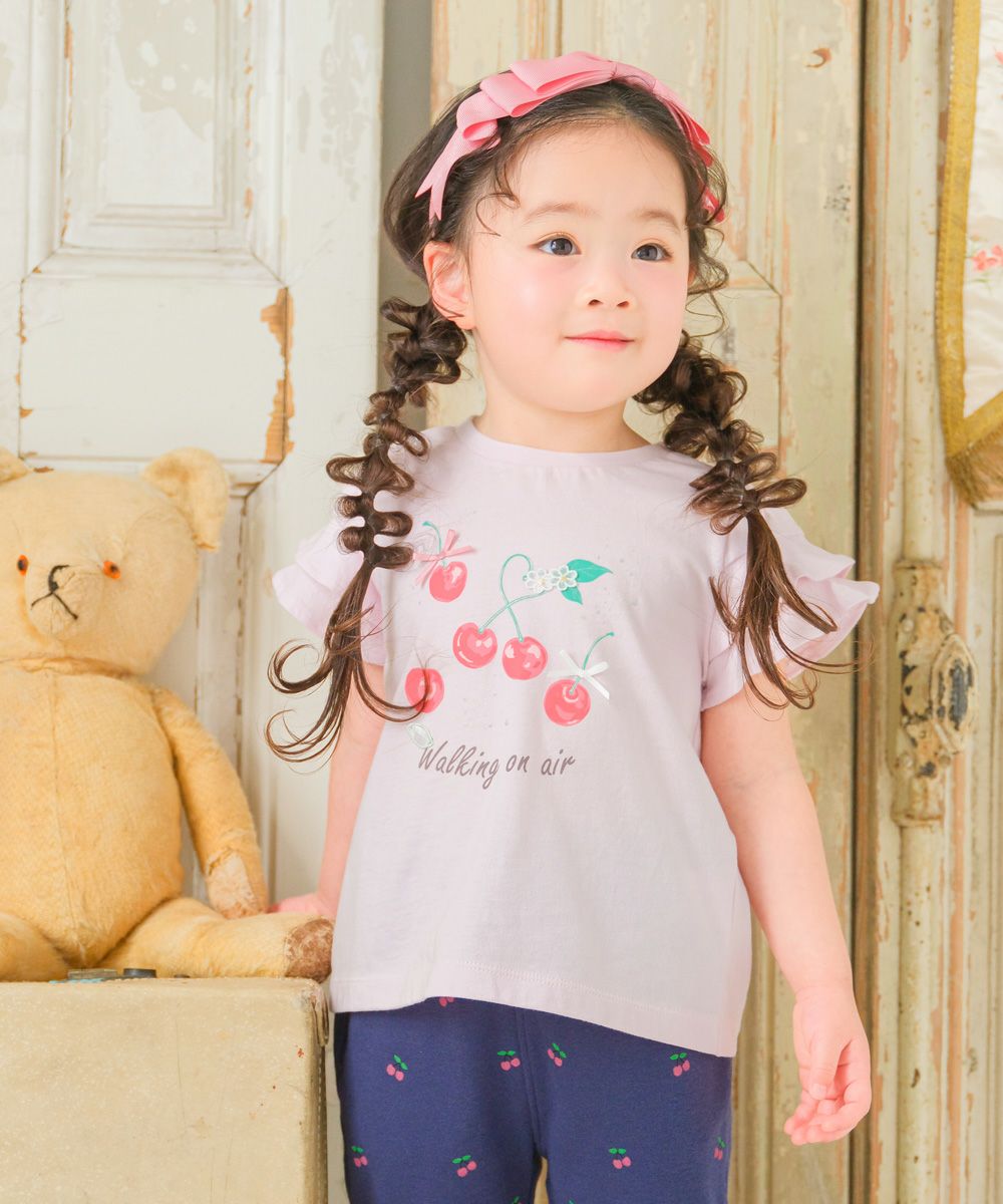 ベビー服 女の子 子ども服 こども キッズ 赤ちゃん 小学生 綿100％ コットン さくらんぼ チェリー プリント フリル ピンク(02) モデル画像アップ