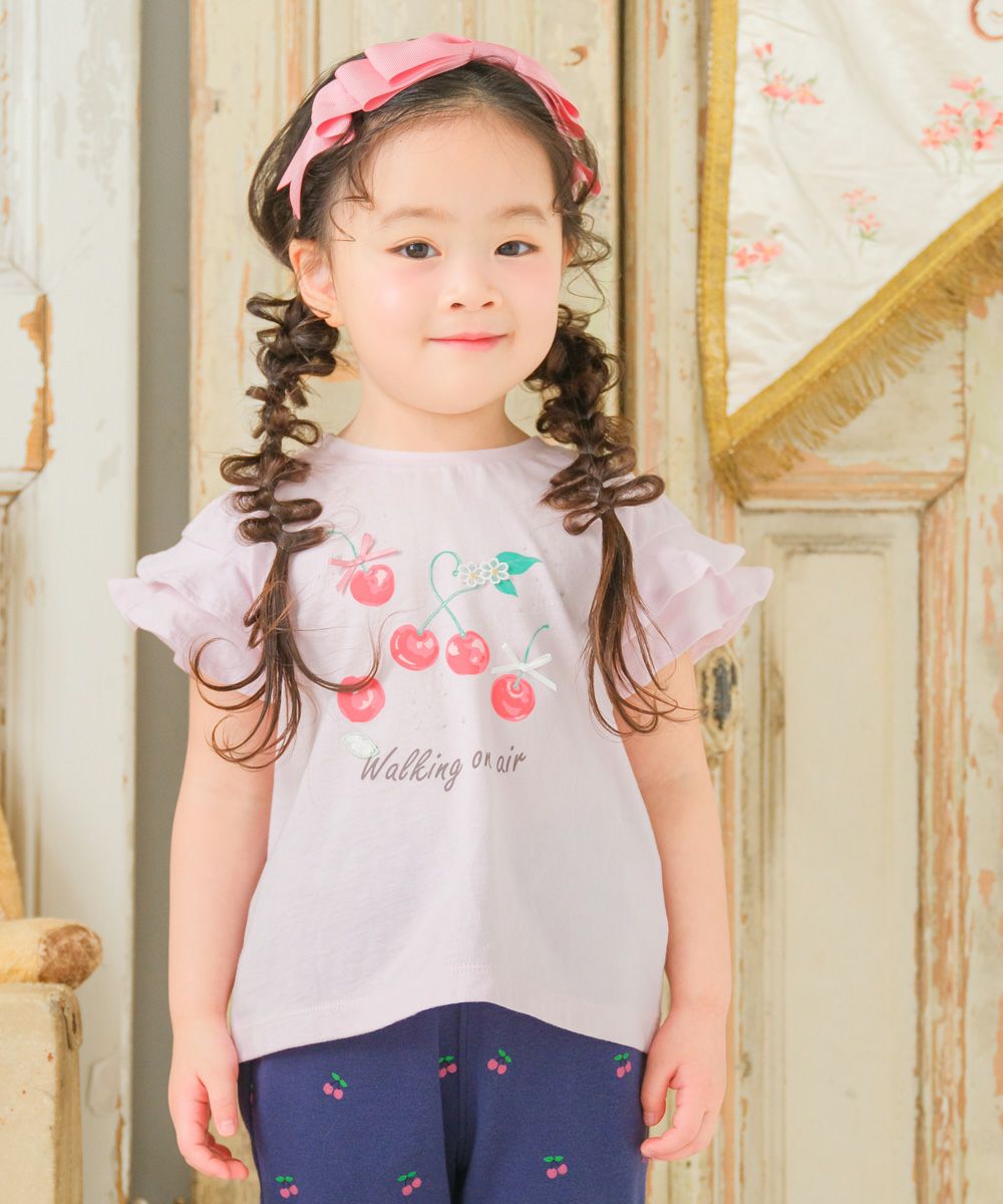 ベビー服 女の子 子ども服 こども キッズ 赤ちゃん 小学生 綿100％ コットン さくらんぼ チェリー プリント フリル ピンク(02) モデル画像1